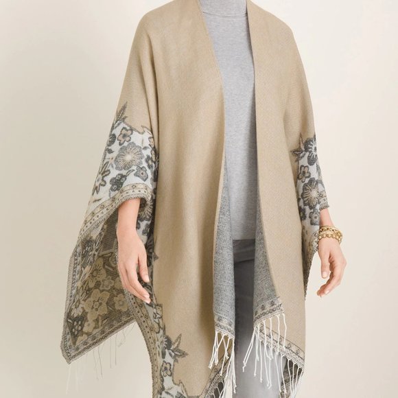 nwt CHICOS floral border ruana wrap scarf blanket one size - Picture 1 of 2